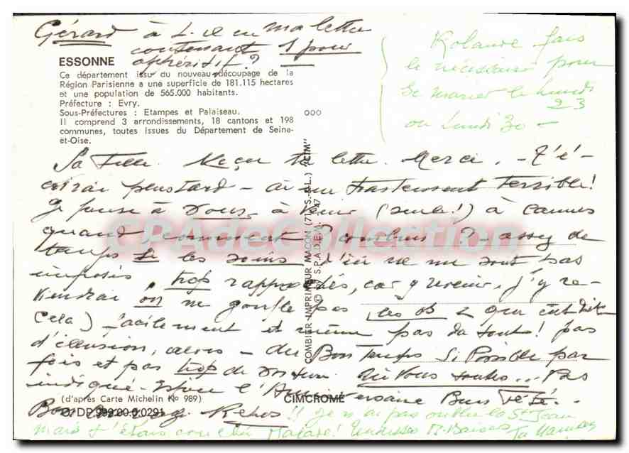 CPSM Essonne Vigneux Limours Dourdan Yerres Viry-Chatillon Arpajon Etampes Brunoy Milly-la-foret  — Rückseite