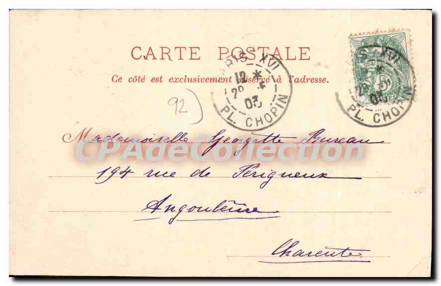 Boulogne-sur-Seine — La Porte d'Auteuil — P. Marnousa, édit., Paris. N° 50 — Verso