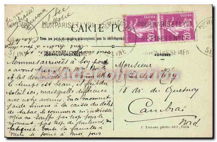 CPA Clichy un joli coin du Parc Denain — Rückseite