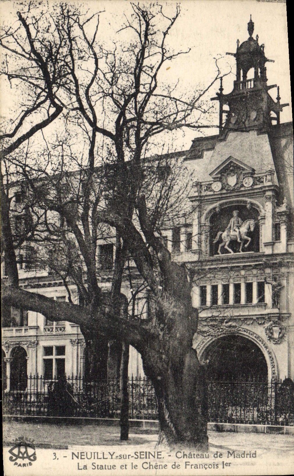 Neuilly-sur-Seine — Château de Madrid — La Statue et le Chêne de François Ier — Éditeur : E. Lévy, Paris, n°3
