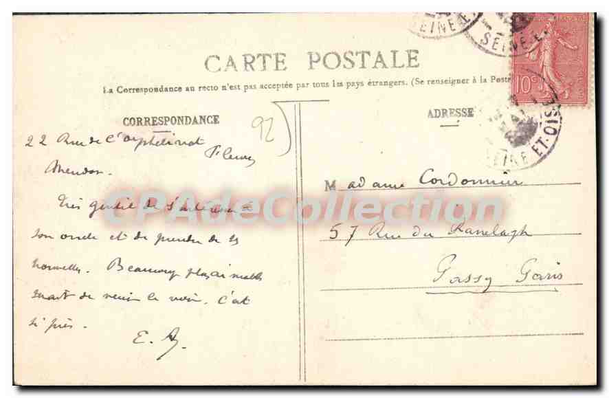 CPA Fleury Clamart Vue prise de la Terrasse de Meudon — Rückseite