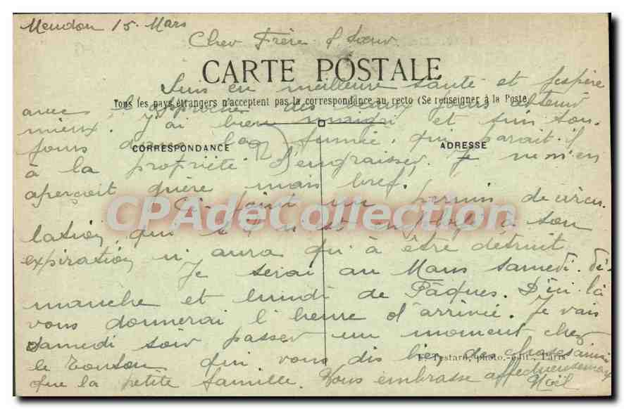 CPA Meudon Vue generale prise du Chateau — Rückseite
