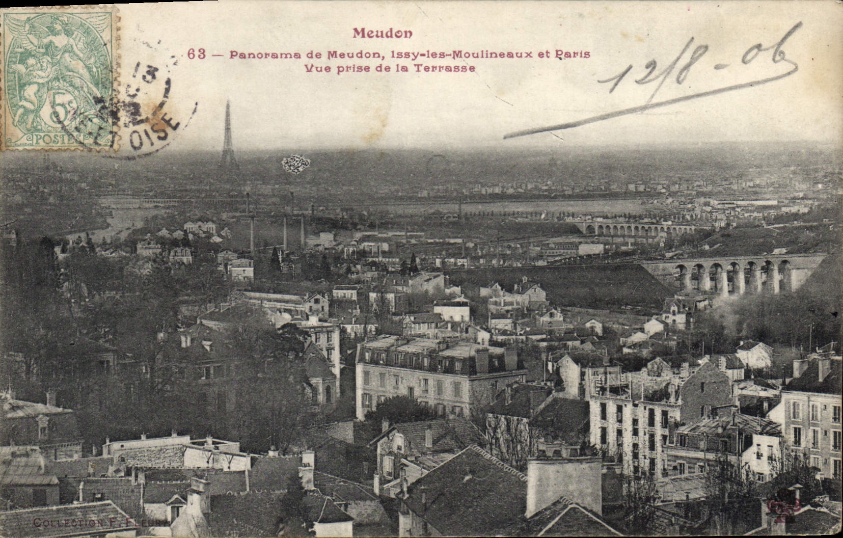 Meudon — Panorama de Meudon, Issy-les-Moulineaux et Paris — Vue prise de la Terrasse — Éditeur non visible, n° de série 63