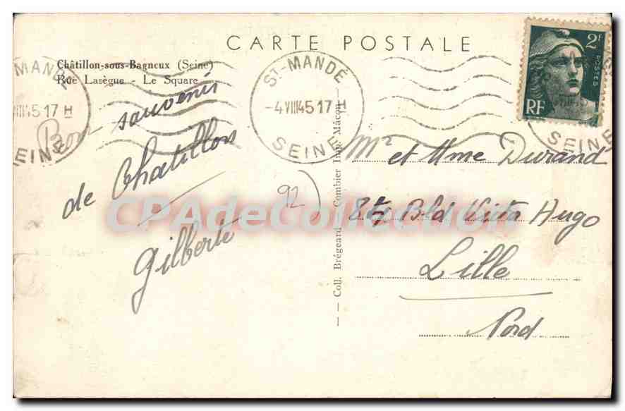 CPA Chatillon sous Bagneux Rue Lasegue Le Square — Rückseite
