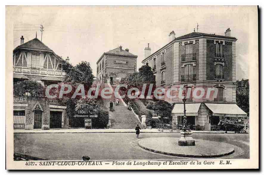 CPA Saint Cloud Coteaux Place de Longchamp et Escalier de la Gare