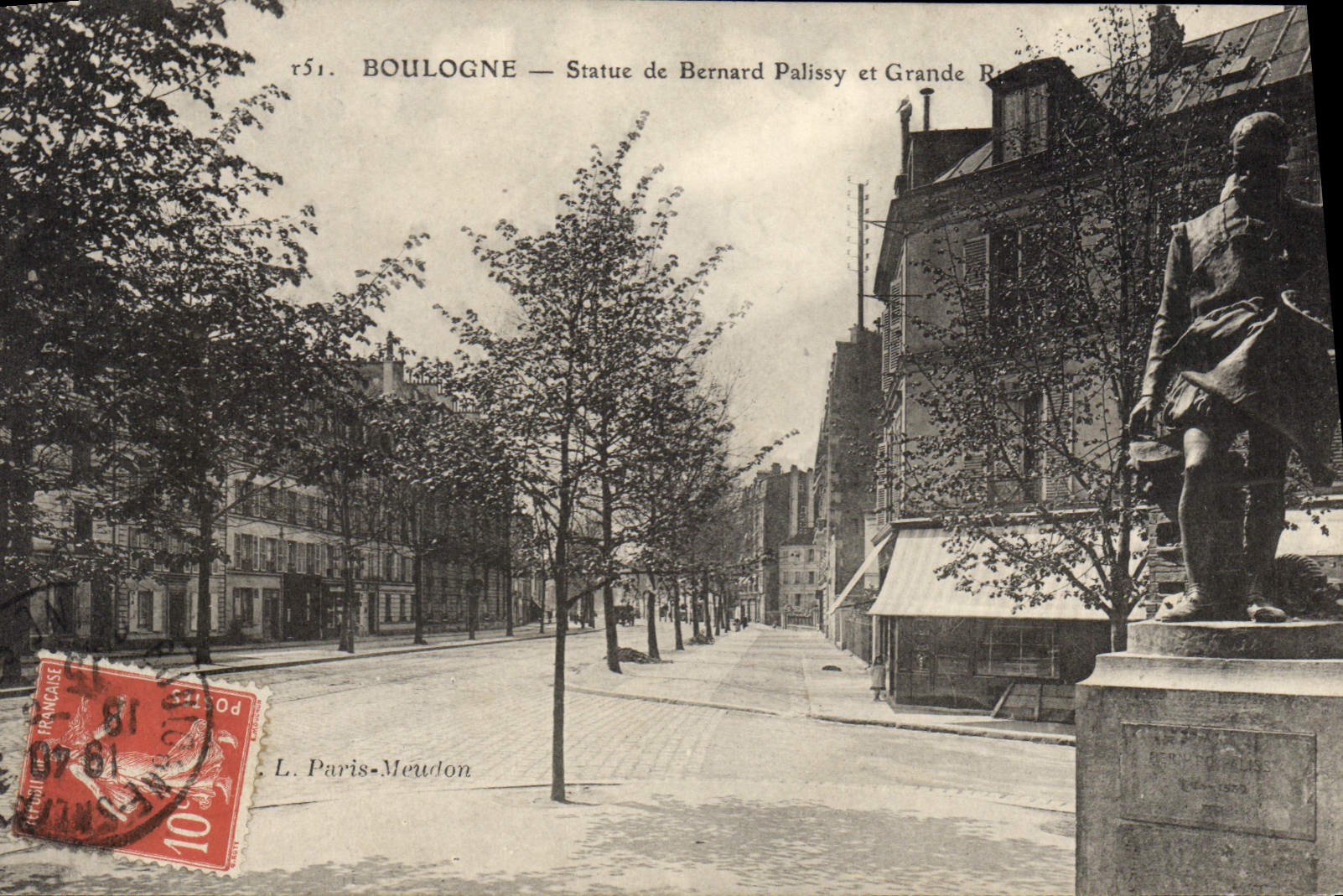 Boulogne — Statue de Bernard Palissy et Grande Rue — L. Paris-Meudon n°51