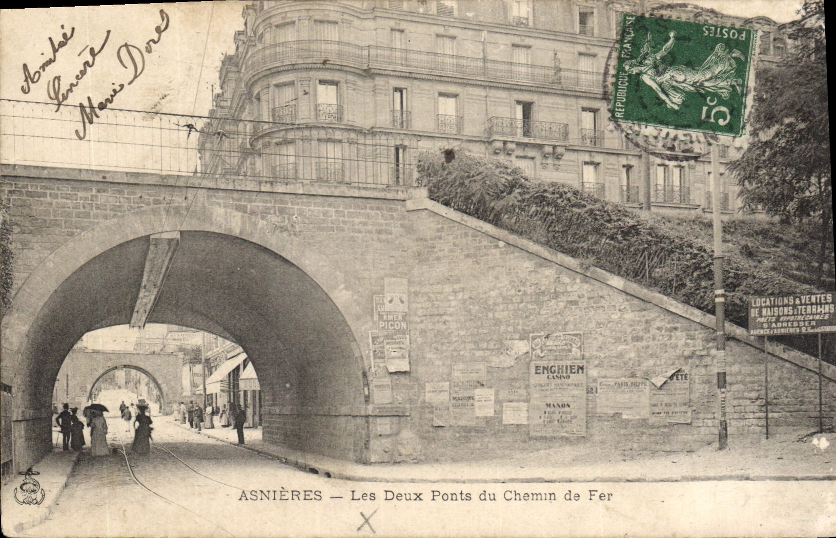 Asnières — Les Deux Ponts du Chemin de Fer — éditeur Marius Dord