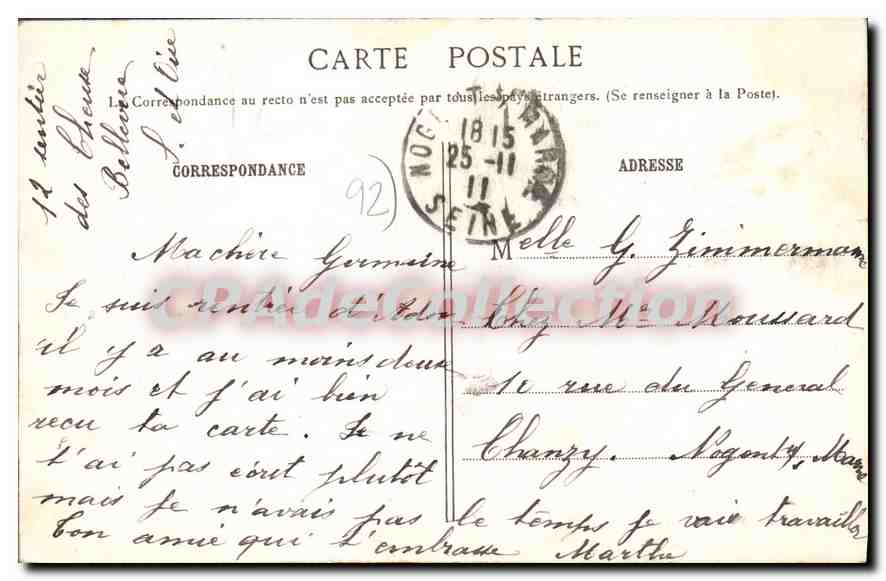 CPA Meudon L'Avenue du Chateau et la Rue des Capucins — Rückseite