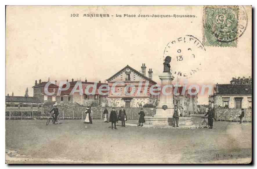 Asnières - La Place Jean-Jacques Rousseau — CPA n°102, éditée par J.USA