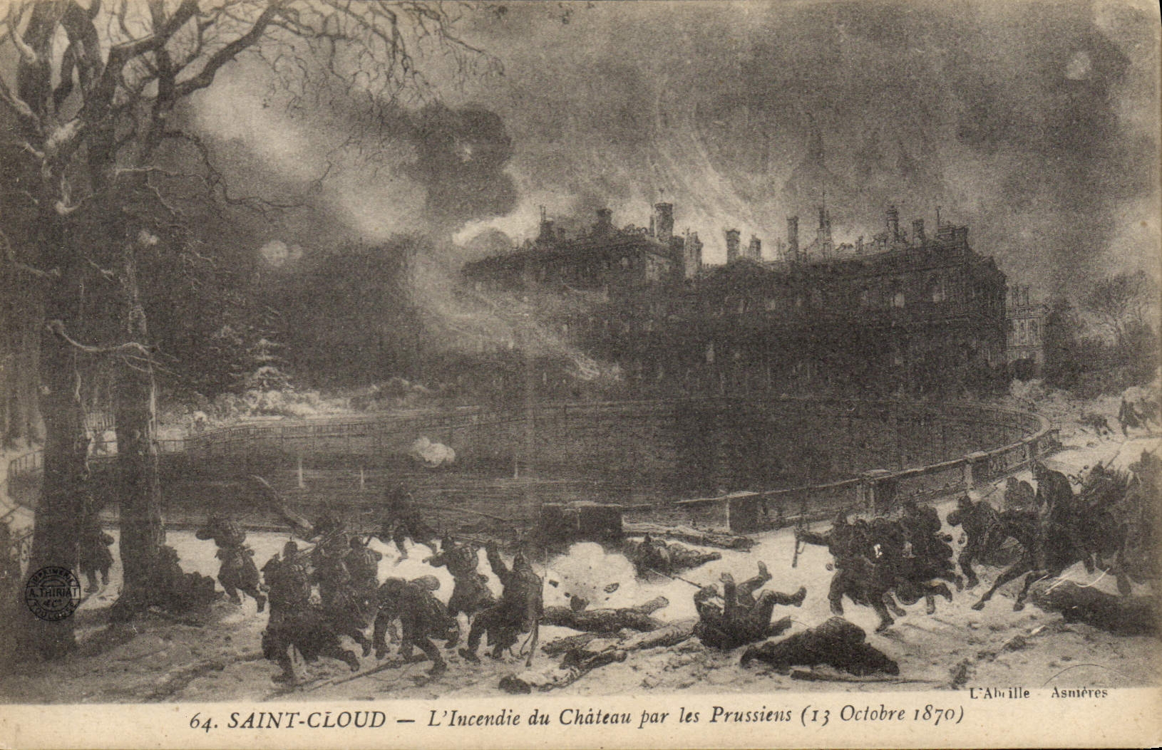 CPA Saint Cloud L'incendie du Chateau par les Prussiens (October 1870)