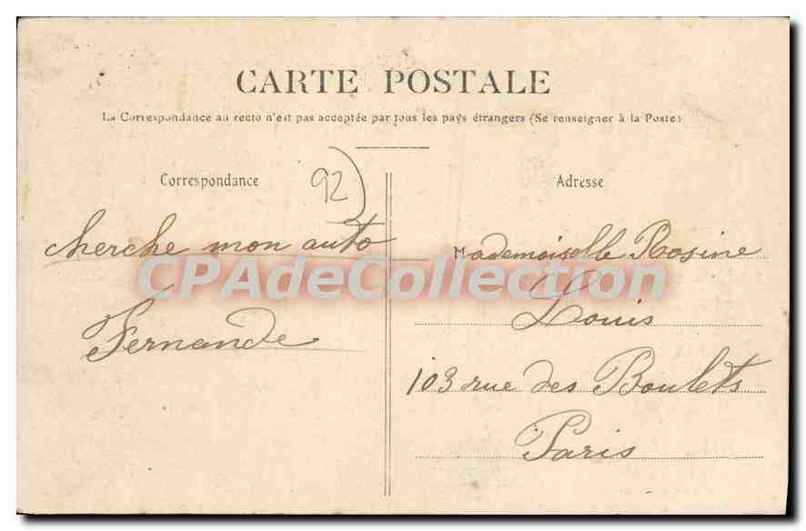 CPA Suresnes Entree du Bois de Boulogne — Rückseite
