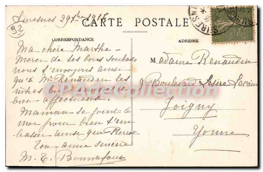 CPA Suresnes Le Petit Bras de Seine et L'Ile de la Folie — Rückseite