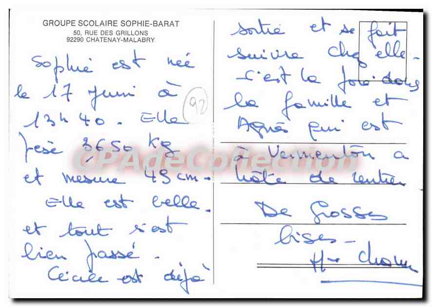 CPSM Groupe scolaire Sophie Barat Chatenay-Malabry — Rückseite
