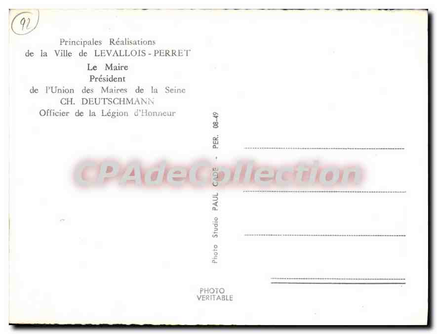 CPSM Levallois Perret Le Maire President de l'Union des Maires de la Seine bains douches 1956 creche — Rückseite