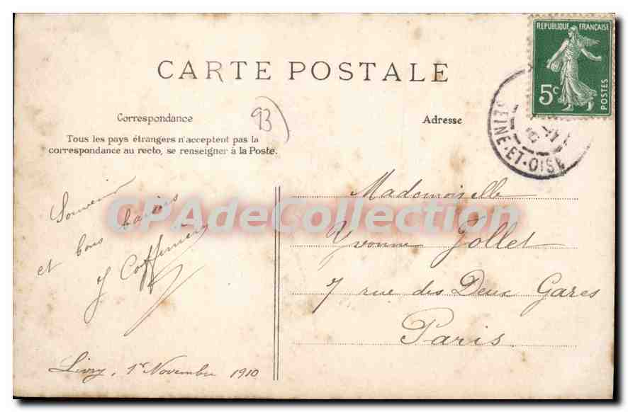 CPA Livry Un coin du Lac Sevigne — Rückseite