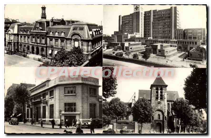 CPA Clichy (Seine) La Mairie L'Hopital Beaujon la Poste et l'Eglise St Vincent de Paul