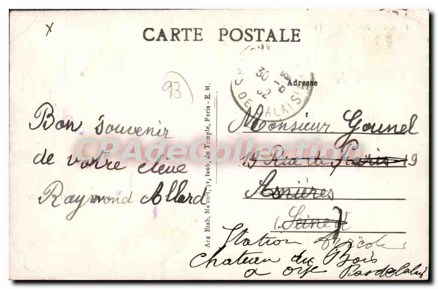 CPA Le Raincy Le Parc de la Mairie — Rückseite