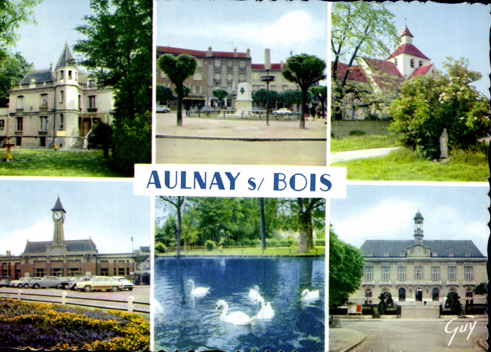 CPSM Aulnay s Bous Le Parc Dumont place du general Leclerc l'eglise du vieux parcs la gare le parc m
