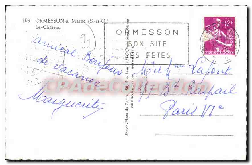 CPA Ormesson s Marne Le Chateau — Rückseite