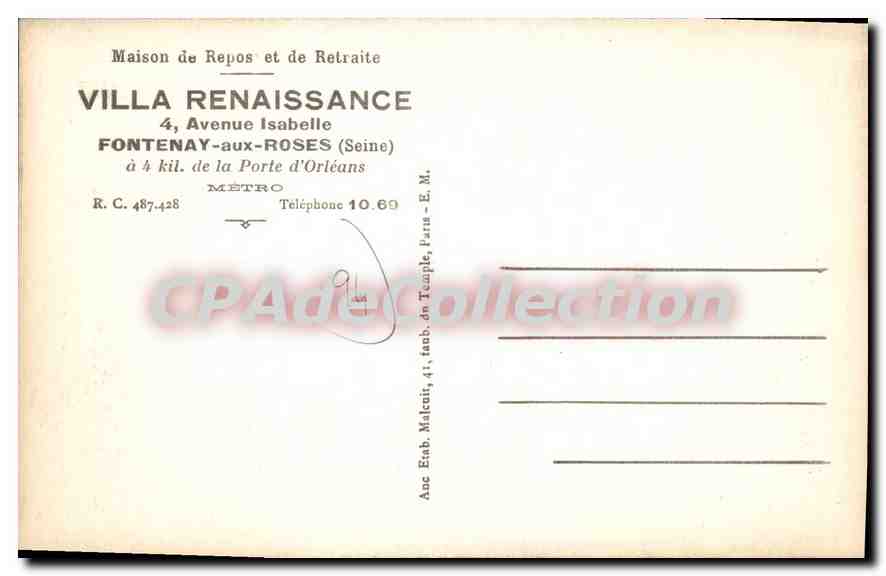 CPA Fontenay aux Roses Villa Renaissance La Terrasse — Rückseite