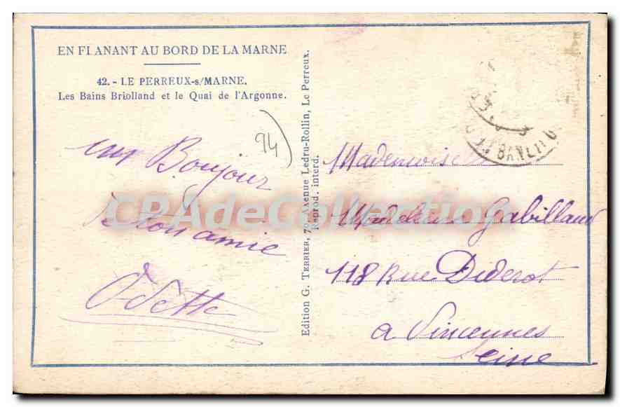 Les Bains Briolland et le Quai de l'Argonne — Le Perreux-sur-Marne — Édition G. Tezane — Reverso
