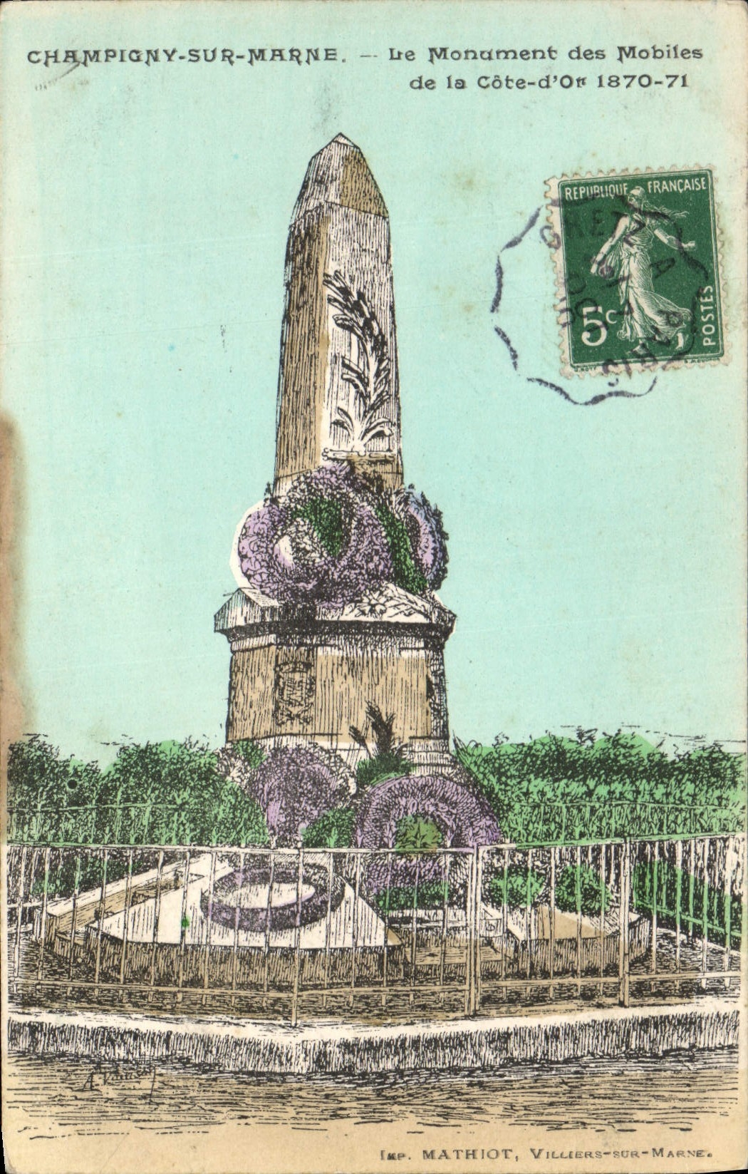 Champigny-sur-Marne — The Monument of the Mobiles of the Côte-d'Or 1870-71 — Imp. Mathiot, Villiers-sur-Marne