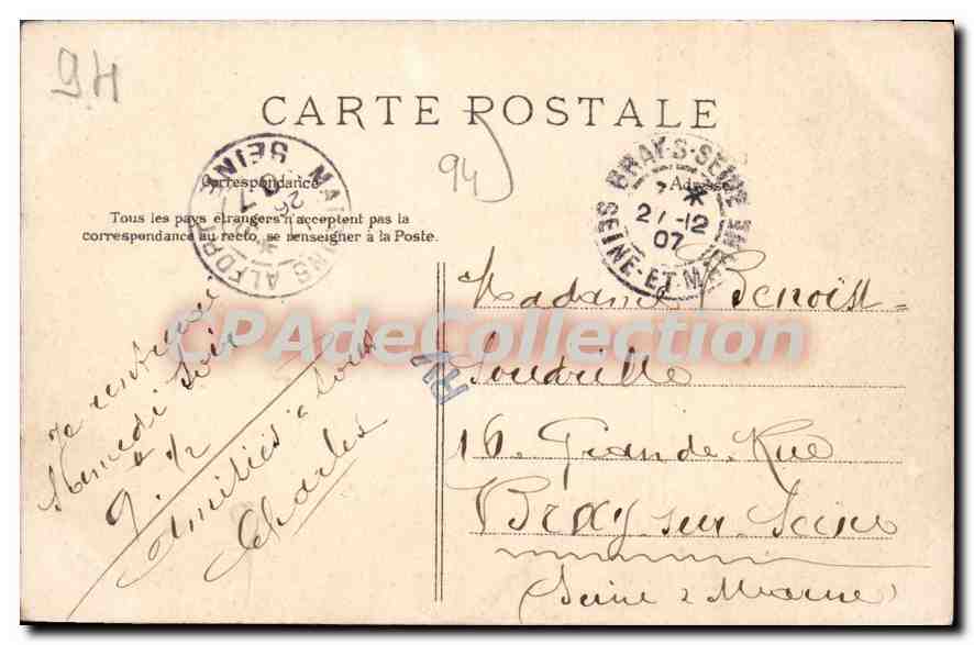 CPA Maison Alfort L'Avenue et le Fort — Rückseite