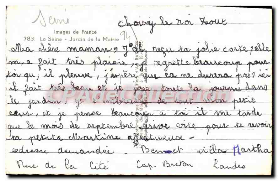 CPA Choisy le Roi Jardin de la Mairie — Rückseite