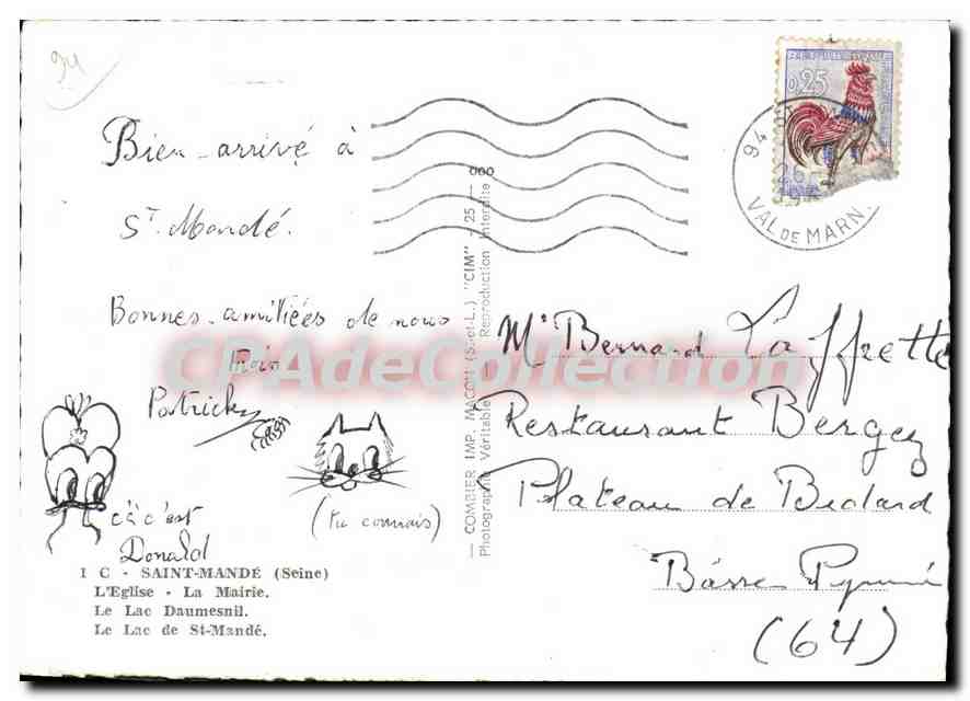 CPSM Saint Mande L'Eglise La Mairie Le Lac Daumesnil Le Lac de St Mande — Rückseite