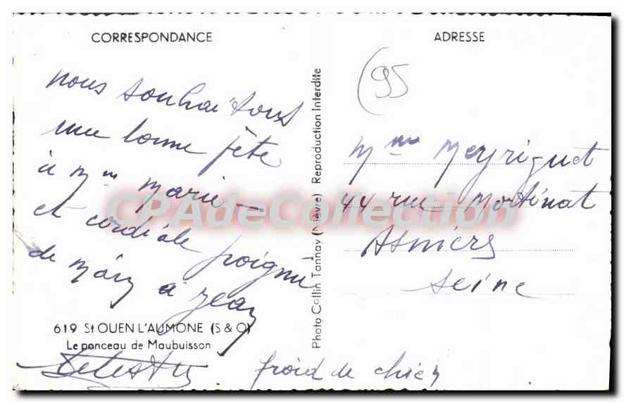 CPA St Ouen L'Aumone Le ponceau de Maubuisson — Rückseite