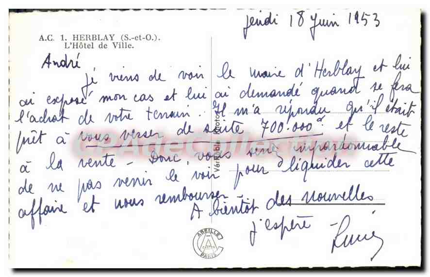 CPA Herblay L'Hotel de Ville — Rückseite