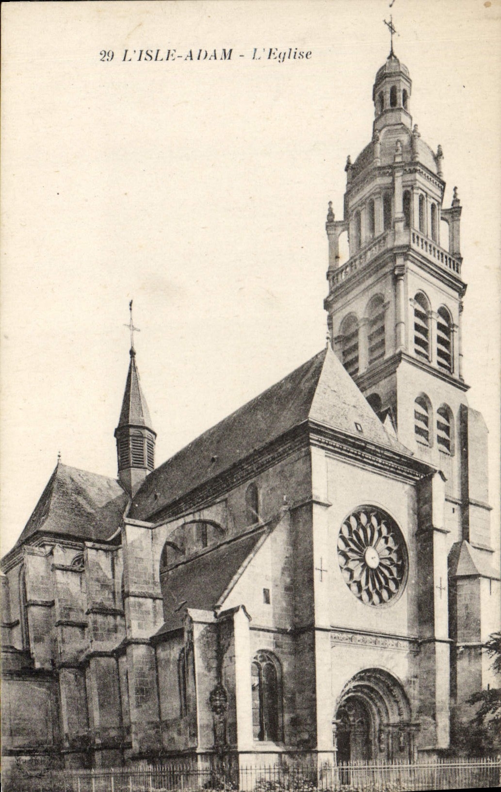 L'Isle-Adam - L'Église — vue de l'église avec son clocher et son rosace — Imp. Phot. 'L'Alélie', Paris