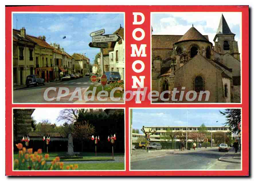 CPSM Domont L'Eglise Ste Marie Madeleine La place de Verdun La Rue de la Mairie