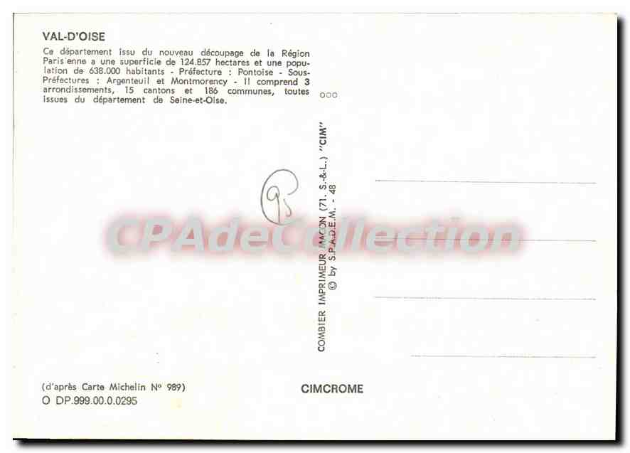 CPSM Val d'Oise Auvers sur Oise Herblay Sarcelles Viarmes Ermont Enghien Nesles la vallée Sannois Po — Back