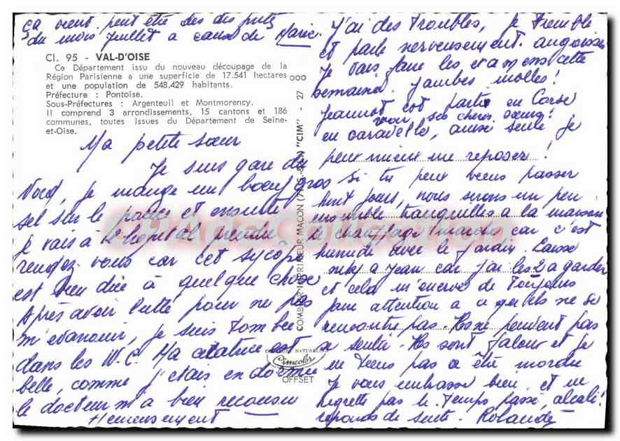 CPSM Val d'Oise Besancourt Sarcelles Locheres Pontoise Argenteuil Gonesse Magny en vexin Groslay Eco — Back