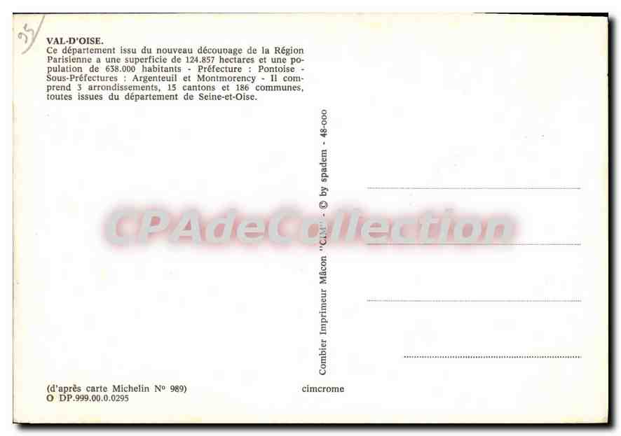 CPSM Val d'Oise Auvers Herblay Sarcelles Argenteuil Viarmes Sannois Pontoise Taverny Beaumont — Back