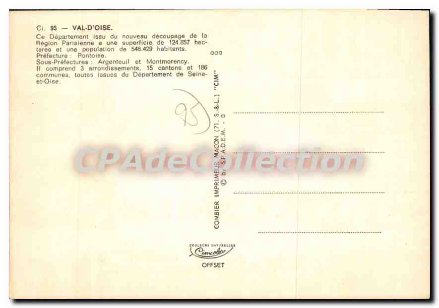 CPSM Val D'Oise Besancourt Sarcelles Locheres Pontoise Gonesse Argenteuil Ecouen Taverny Groslay Erm — Rückseite