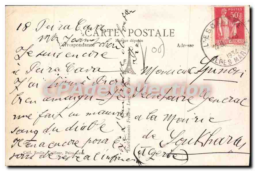 CPA Peira Cava Les Sports d'Hiver — Verso