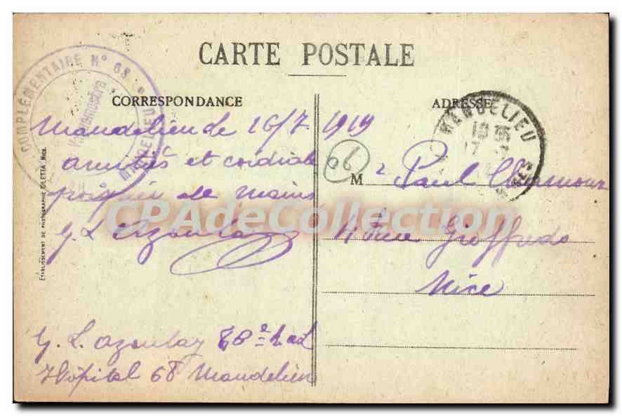 CPA Cannes Vue prise de la Californie et Montagnes de l'Esterel — Rückseite