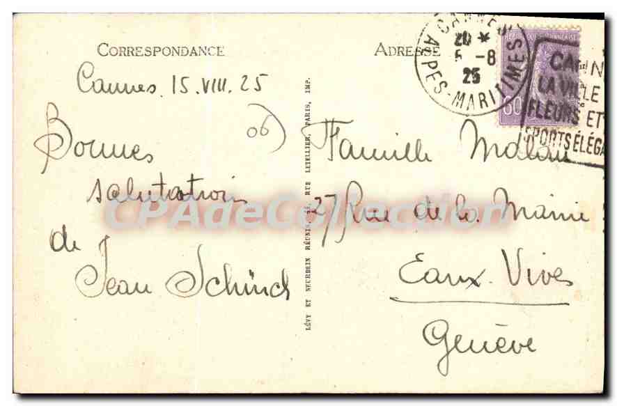 CPA Cannes Le Port et le Mont Chevalier — Rückseite