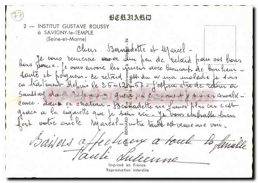 CPSM Institut Gustave Roussy a Savigny le Temple — Back