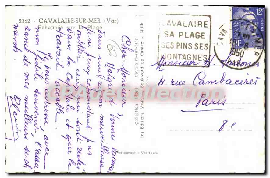 CPA Cavalaire sur Mer Echappee sur la Plage — Rückseite