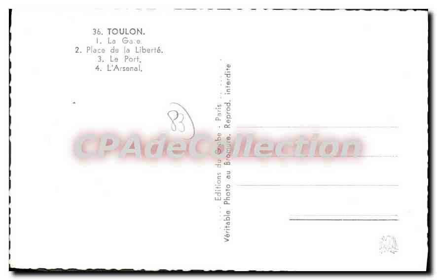 Toulon — La Gare, Place de la Liberté, Le Port, L'Arsenal — Éditions du Bonheur, Paris — Achterkant