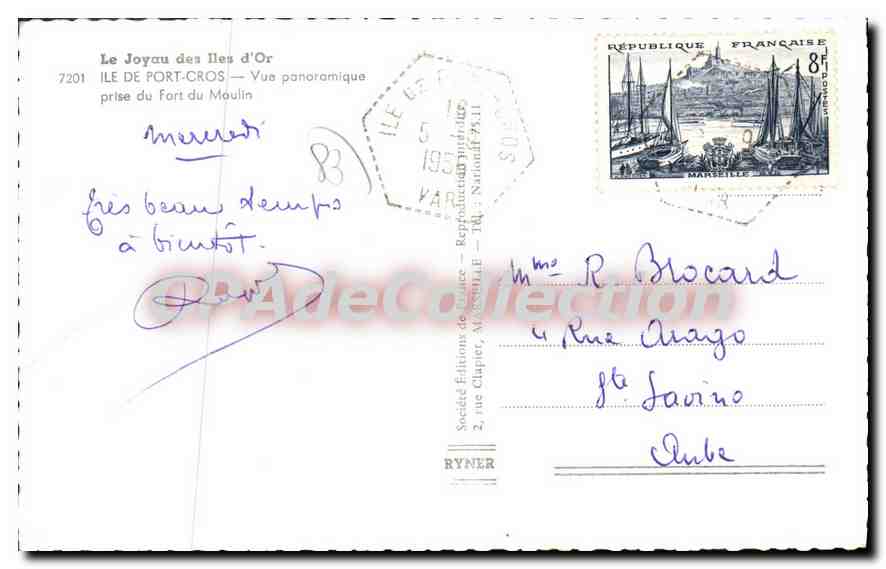 Le Joyau des Îles d'Or — Vue panoramique prise du Fort du Moulin — Société Éditions de France, n° 7201 — Verso