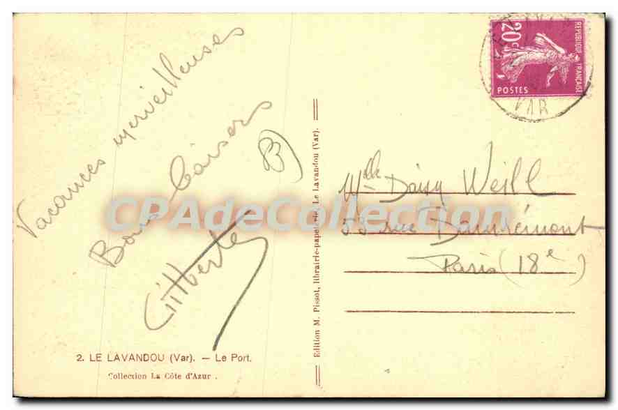 Le Lavandou — Le Port — Édition M. Pissot, Collection La Côte d'Azur, n°2 — Reverso