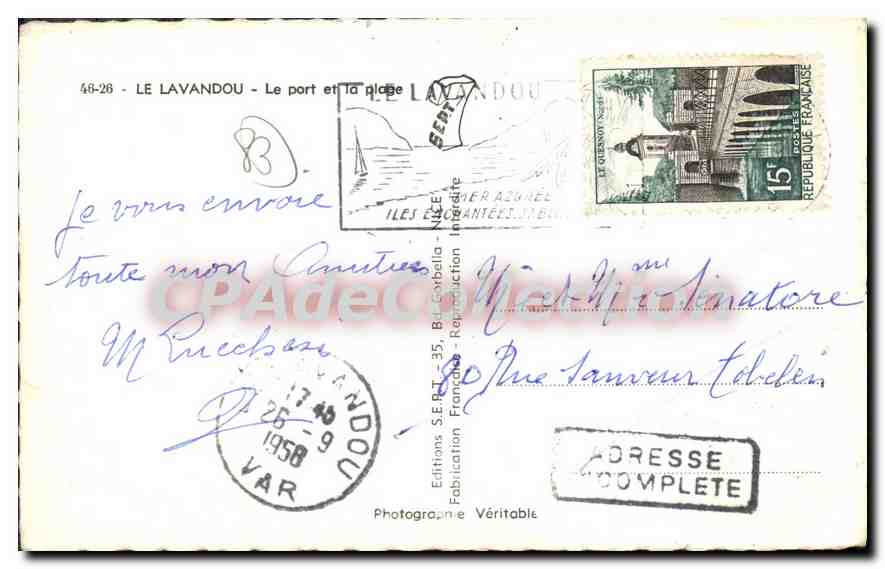 Le Lavandou — Le port et la plage — Editions S.E.R.T. 48-28 — Reverso