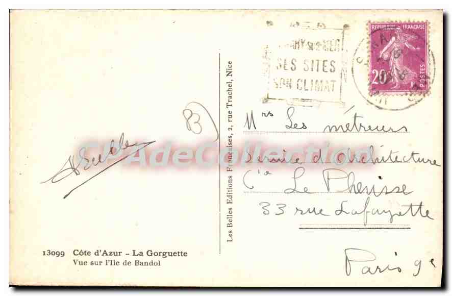 Vue sur l'île de Bandol — Côte d'Azur — Les Belles Éditions Françaises, n°13099 — Achterkant