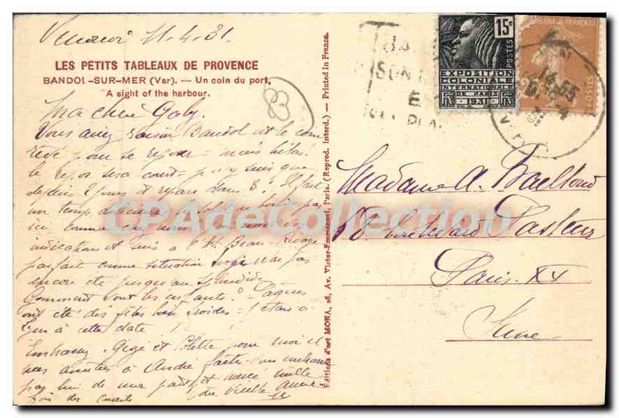 BANDOL-SUR-MER — Un coin du port — édité par MONA — Verso