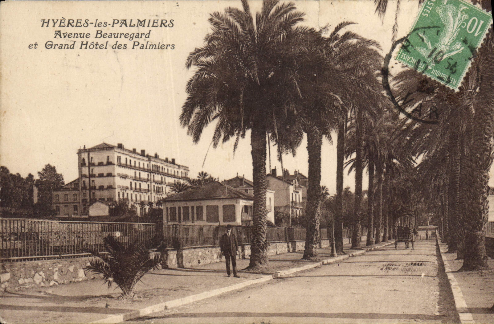 Hyères-les-Palmiers — Avenue Beauregard et Grand Hôtel des Palmiers — Éditeur : A. Baudouin, n° 105