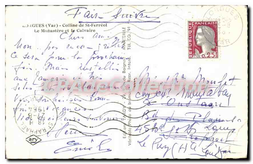 Le Monastère et le Calvaire — Colline de St-Ferréol — Éditeur : Ed. du Baigain — Verso